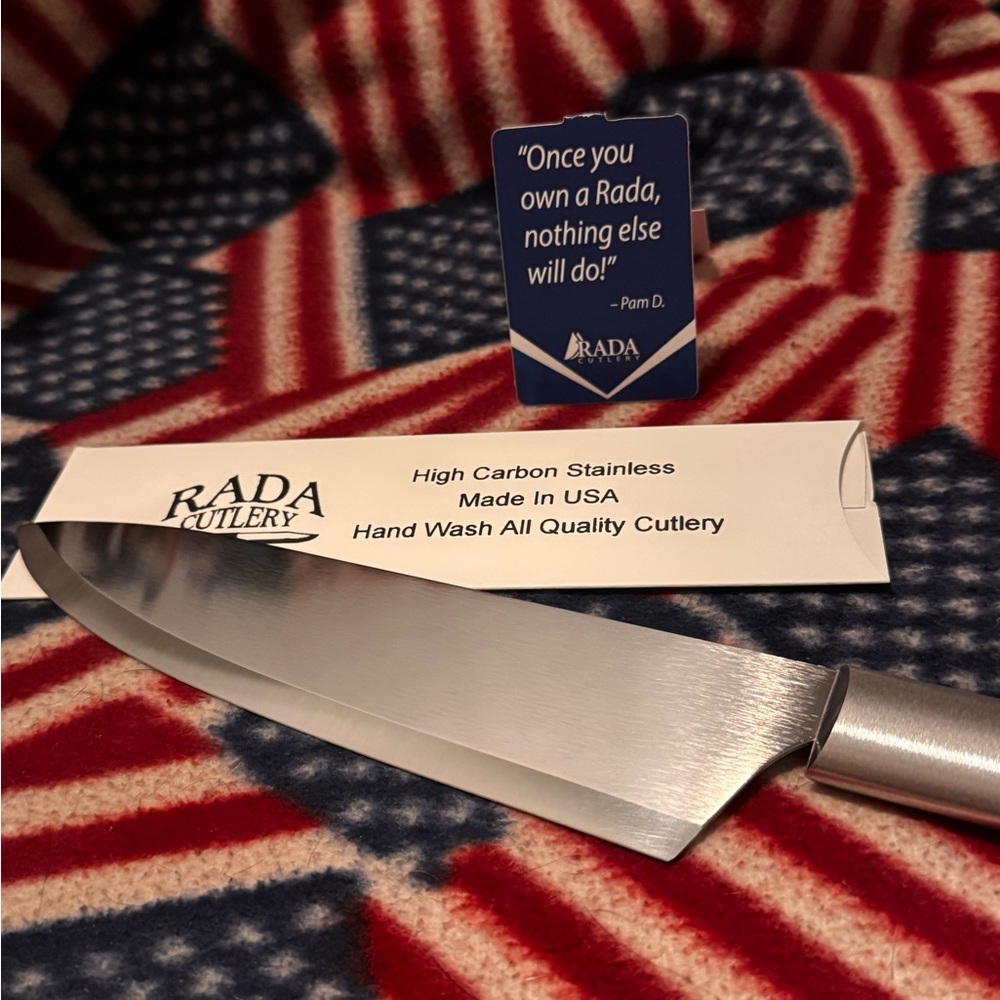 Rada Cutlery 
French Chef Knife 
Aluminum handle
8 1/2” blade
13” overall